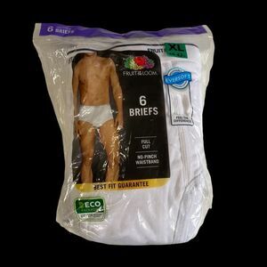 Fruit of the Loom Men’s 6 Pack Briefs XL 40-42 White New in Package